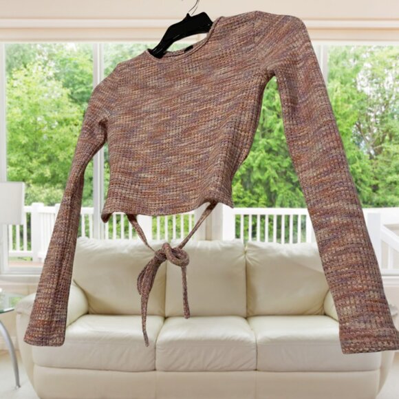 DAZY Fuzzy Knit Tie-Back Cropped Sweater Top Size Small - Picture 4 of 9